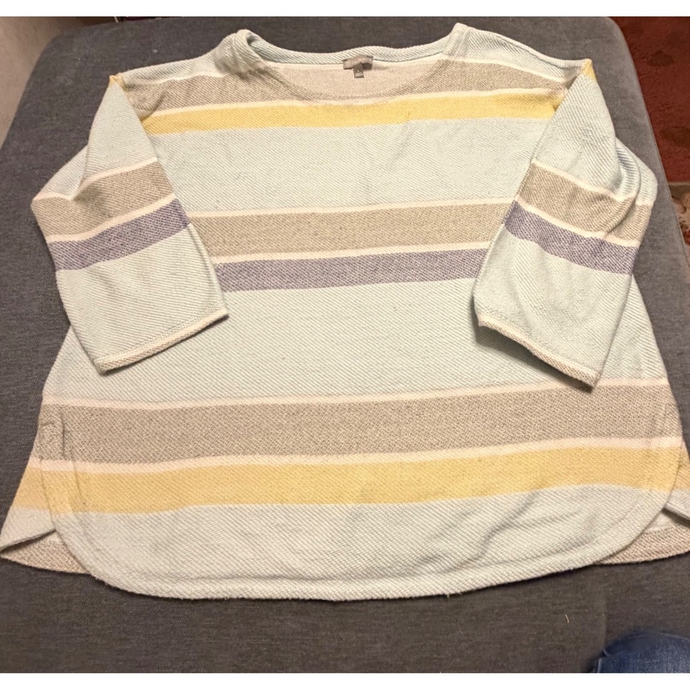 Talbots Pastel Striped Long Sleeve Top in Mint, Yellow & Taupe